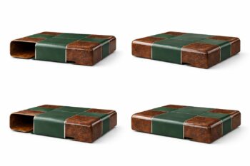 Tádé Burl Wood & Leather Coffee Table