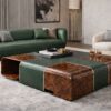 Tádé Burl Wood & Leather Coffee Table