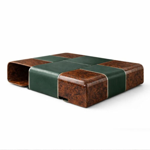 Tádé Burl Wood & Leather Coffee Table