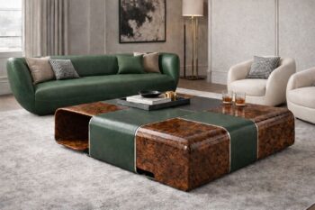 Tádé Burl Wood & Leather Coffee Table